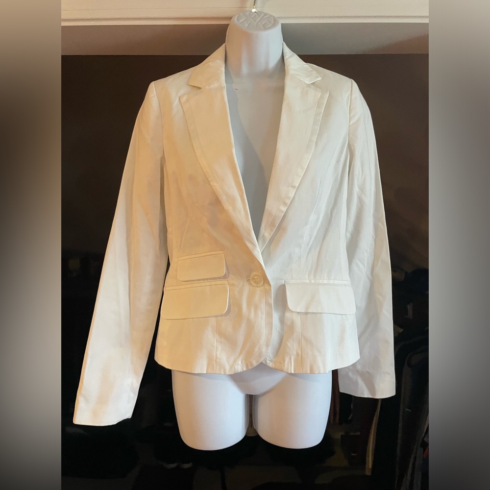 American Eagle White Blazer Jacket Satin Stripe Collar One Button Sz XS